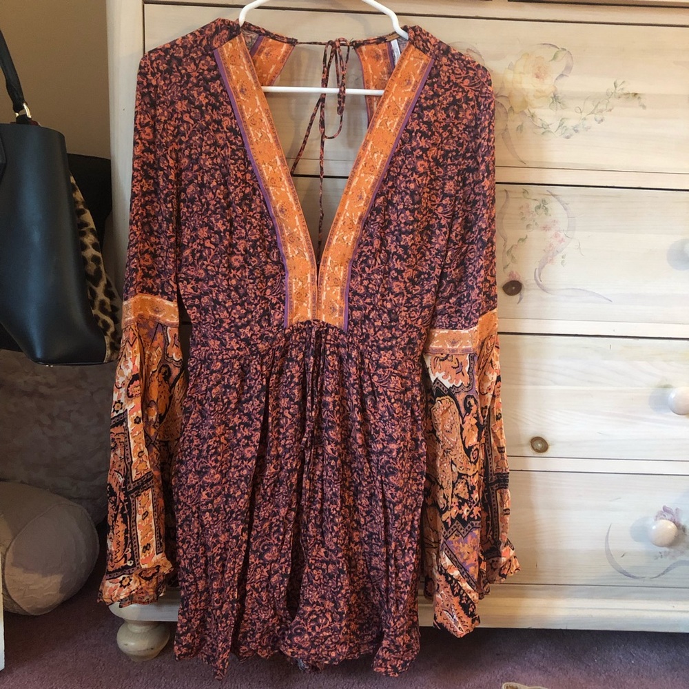 Free People Orange Floral Romper Jumpsuit